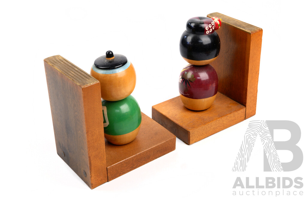 Vintage Japanese Kokeshi Doll Bookends