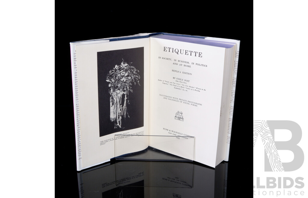 Facsimile Replica Edition of the 1922 Edition, Emily Posts Etiquette, Cassel, 1969, Cloth Bounf Hardcover with Dust Jacket