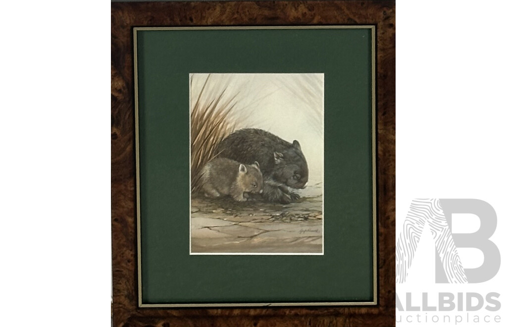 Gayle Russell, (20th Century, Australian), Wombats & Possums, Quality Prints of Original Acrylics, 29.5 x 24.5 cm (frames) (2)