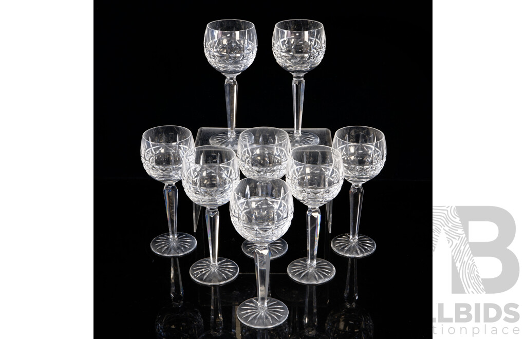 Set Eight Waterford Cut Crystal Wine Glasses