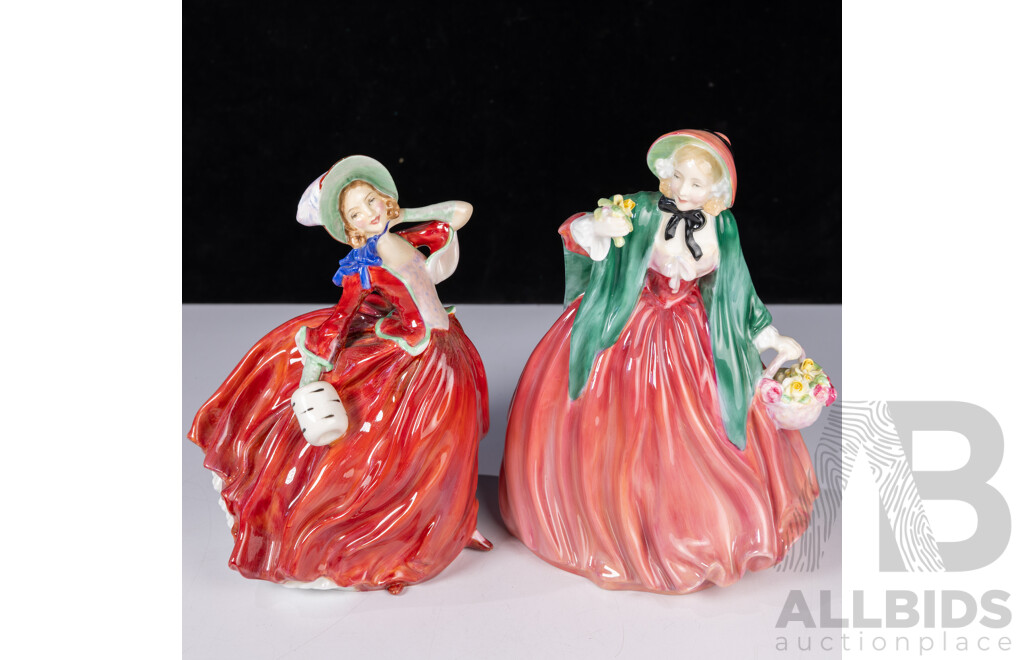 Two Vintage Royal Doulton Porcelain Lady Figures Comprising Lady Charmaine HN 1947 & Autumn Breeze HN 1934