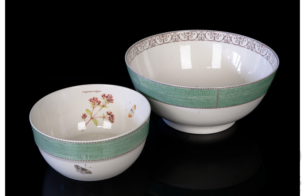 Two Large Wedgwood Queens Ware Serving Bowls in Sarah's Garden Pattern