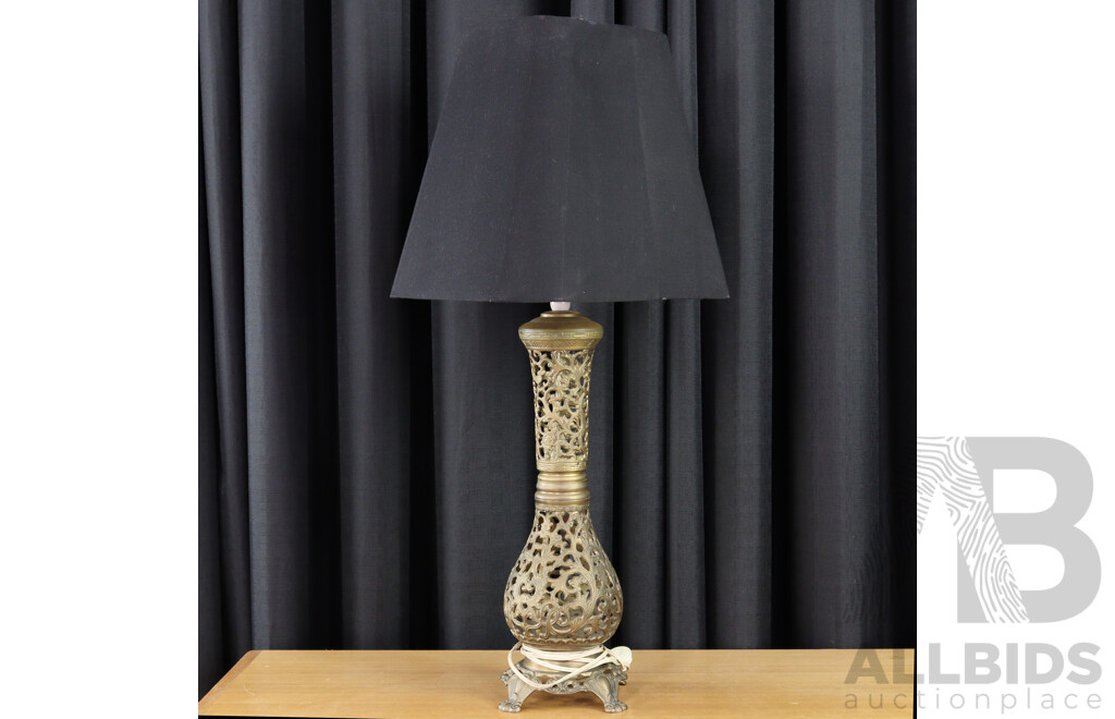 Large Pierced Brass Table Lamp