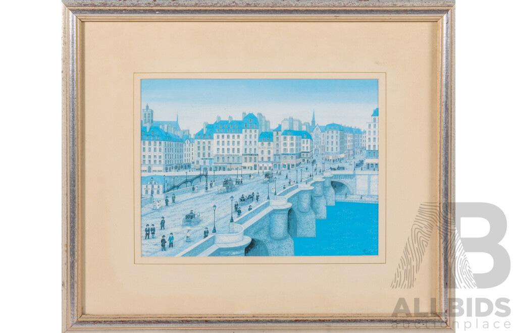 Francois “Fanch” Ledan (20th Century, French, 1949-), Busy French City Bridge, Reproduction Colour Print of the Original Lithograph, 42 ^x 50 ^cm (frame)