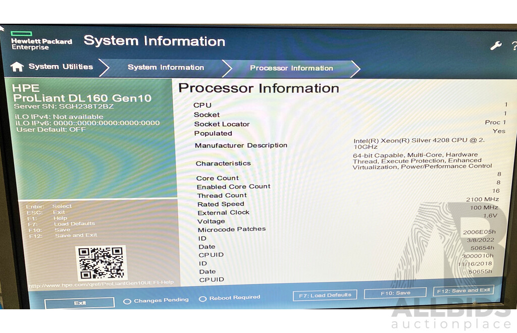 HPE ProLiant DL160 Gen10 Intel Xeon SILVER (4208) 2.10GHz-3.20GHz 8-Core CPU 1RU Server W/ 64GB DDR4