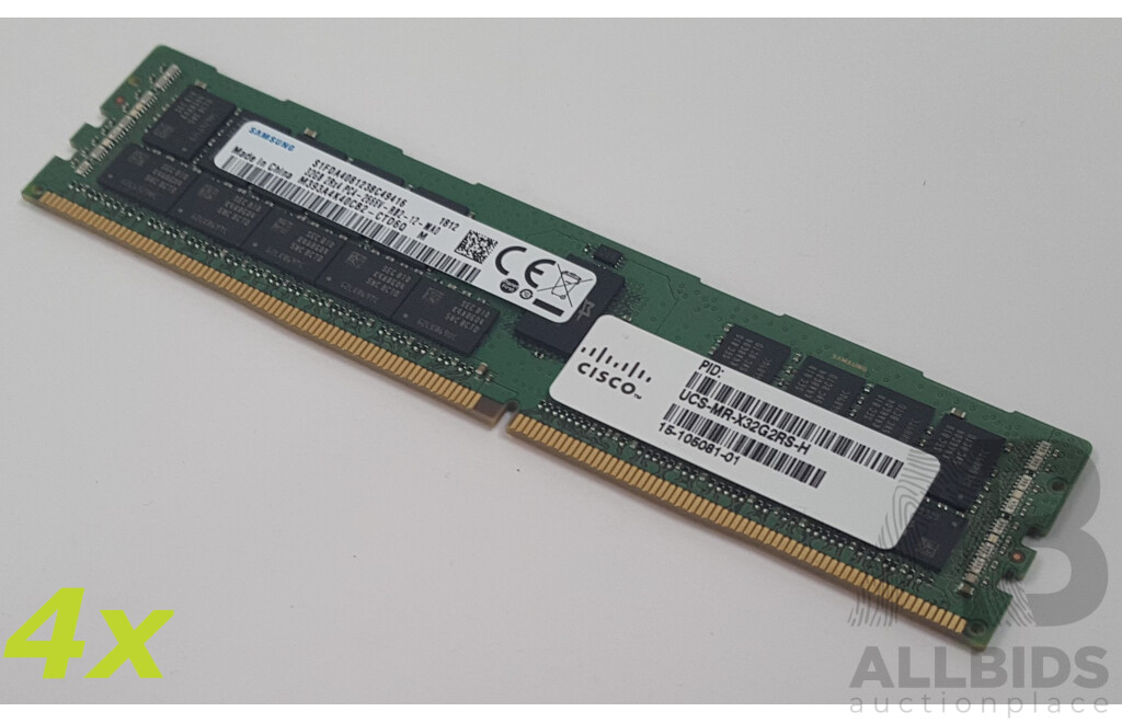 Samsung 32GB ECC DDR4 2666V RDIMM RAM - Lot of Four