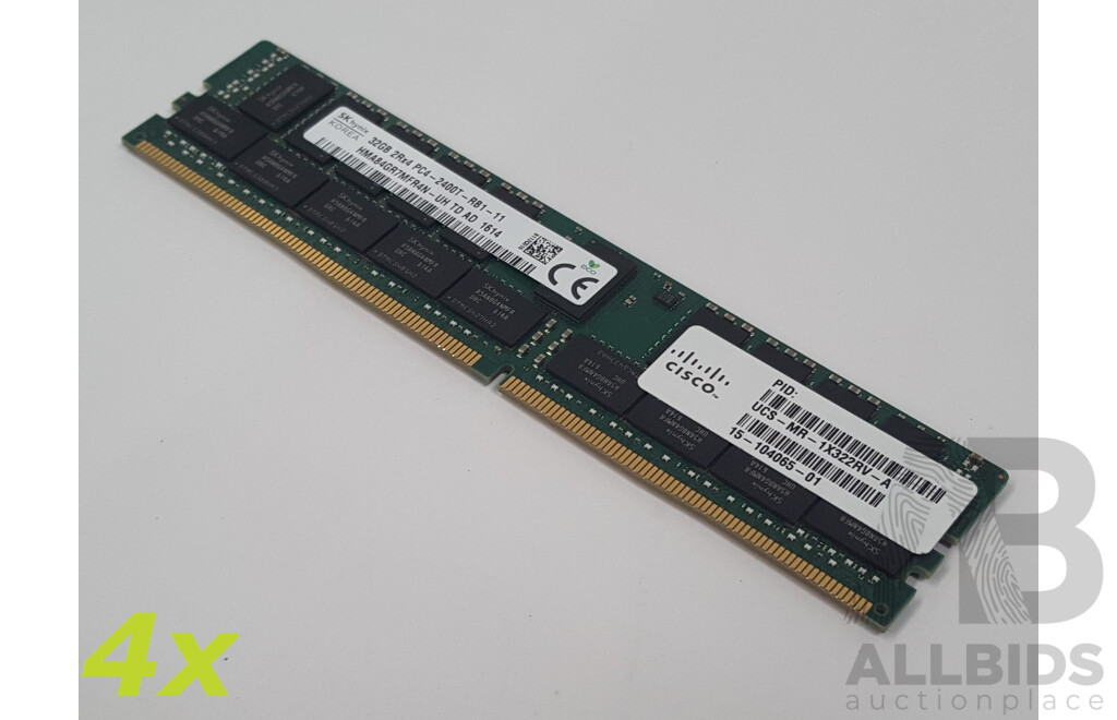SK Hynix 32GB ECC DDR4 2400T RDIMM RAM - Lot of Four