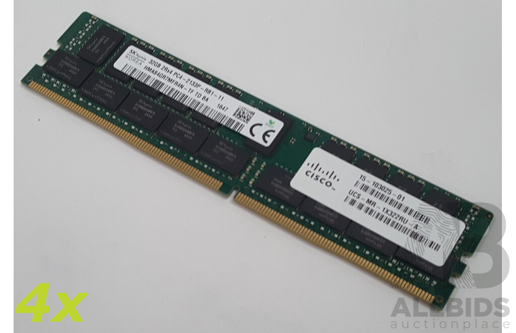 SK Hynix 32GB ECC DDR4 2133P RDIMM RAM - Lot of Four