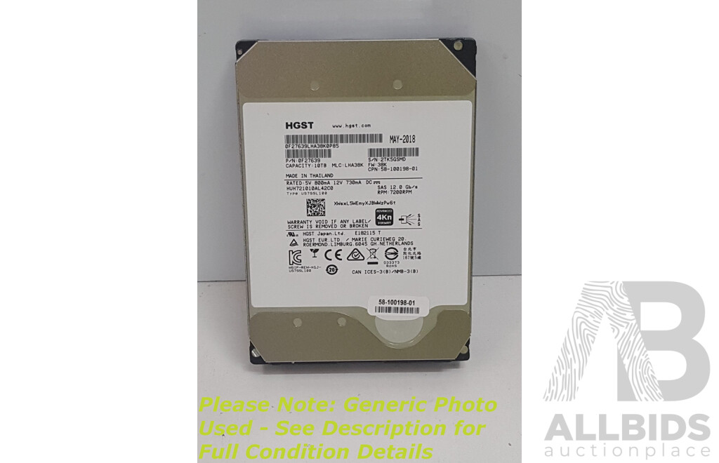 HGST (0F27639) 10TB SAS 12Gbps 3.5-Inch Hard Drive