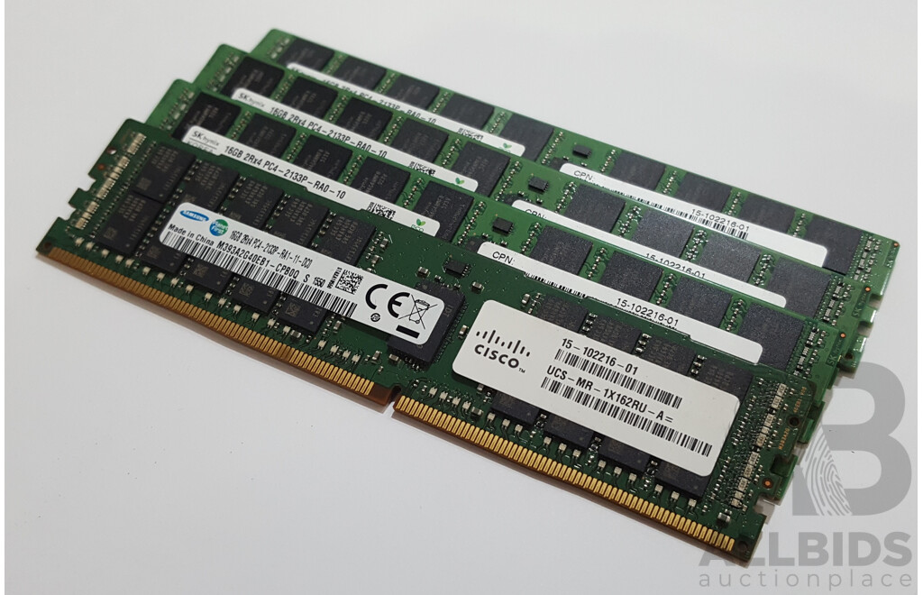 Assorted 16GB ECC DDR4 2133P RDIMM RAM - Lot of Four