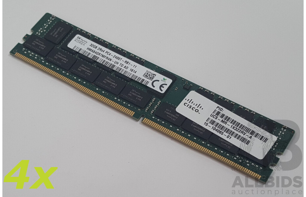 SK Hynix 32GB ECC DDR4 2400T RDIMM RAM - Lot of Four