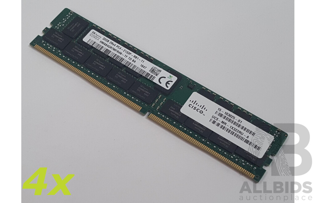 SK Hynix 32GB ECC DDR4 2133P RDIMM RAM - Lot of Four