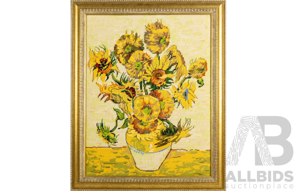 Sunflowers & Friendship is a Treasured Gift, Pair of Vintage Hand Cross Stitched Panels, 75 x 61 cm (larger frame) (2)