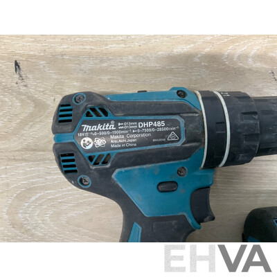 MAKITA (DHP485) 18V Hammer Driver Drill, MAKITA (DTD171) 18V Impact Driver, MAKITA 5.0Ah Battery - Lot of 3