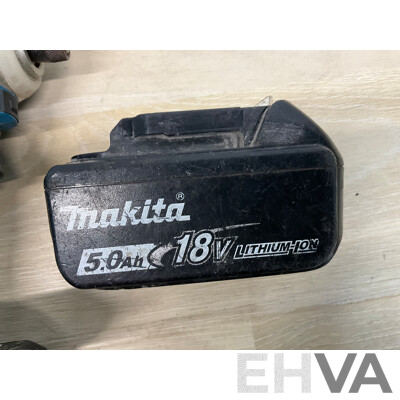 MAKITA (DHP485) 18V Hammer Driver Drill, MAKITA (DTD171) 18V Impact Driver, MAKITA 5.0Ah Battery - Lot of 3