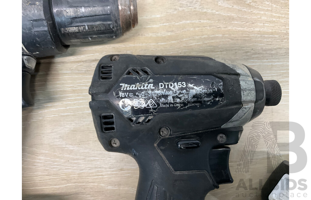 MAKITA (DHP484) 18V Brushless Hammer Driver Drill, MAKITA (DTD153) 18V Impact Driver, MAKITA 4.0Ah Battery - Lot of 3