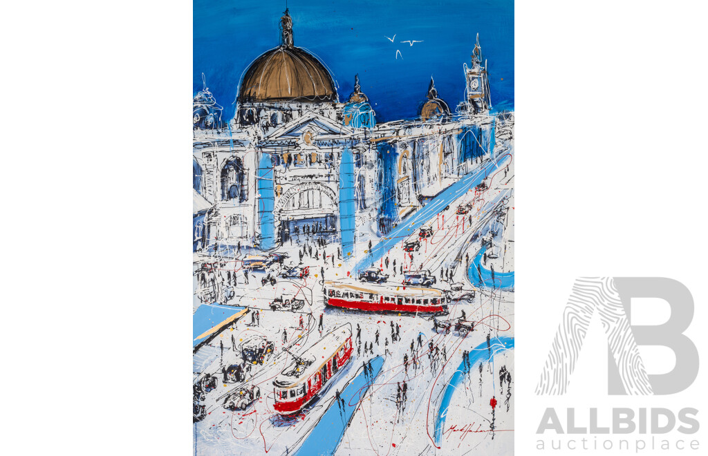 Mark Hanham (20th Century, Australian, 1978-), Flinders Street, Wonderful Original Mixed Media, Signed, 170 x 120 cm