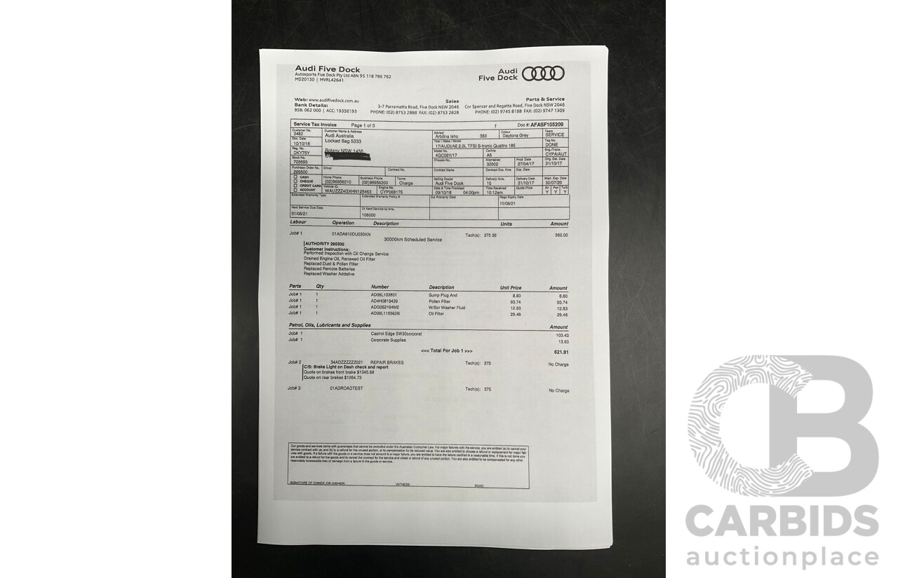 08/2017 Audi A6 2.0 TFSI S-Tronic Quattro (AWD) 4GC MY18 4d Sedan Daytona Grey Pearl Turbo 2.0L