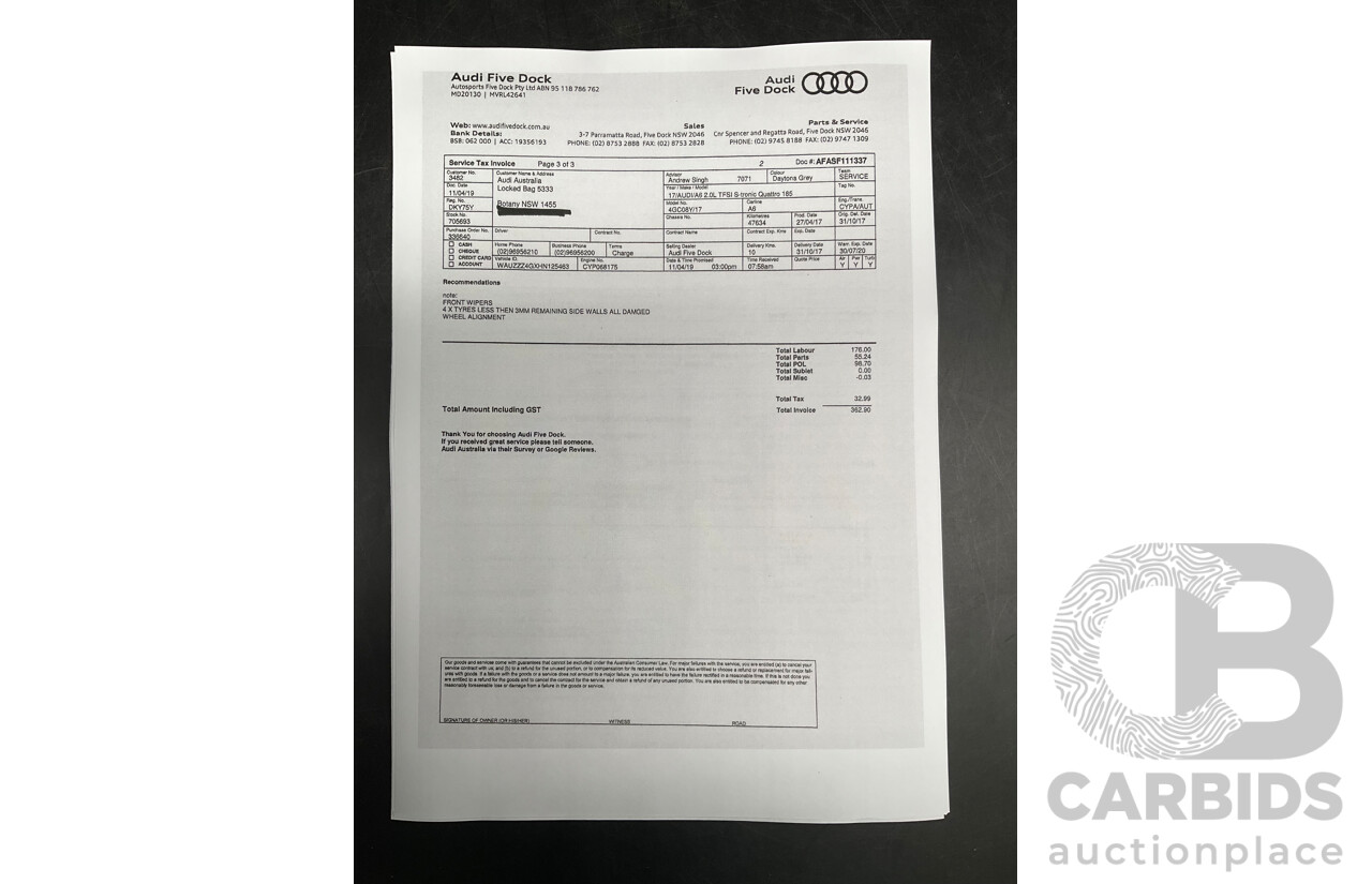 08/2017 Audi A6 2.0 TFSI S-Tronic Quattro (AWD) 4GC MY18 4d Sedan Daytona Grey Pearl Turbo 2.0L