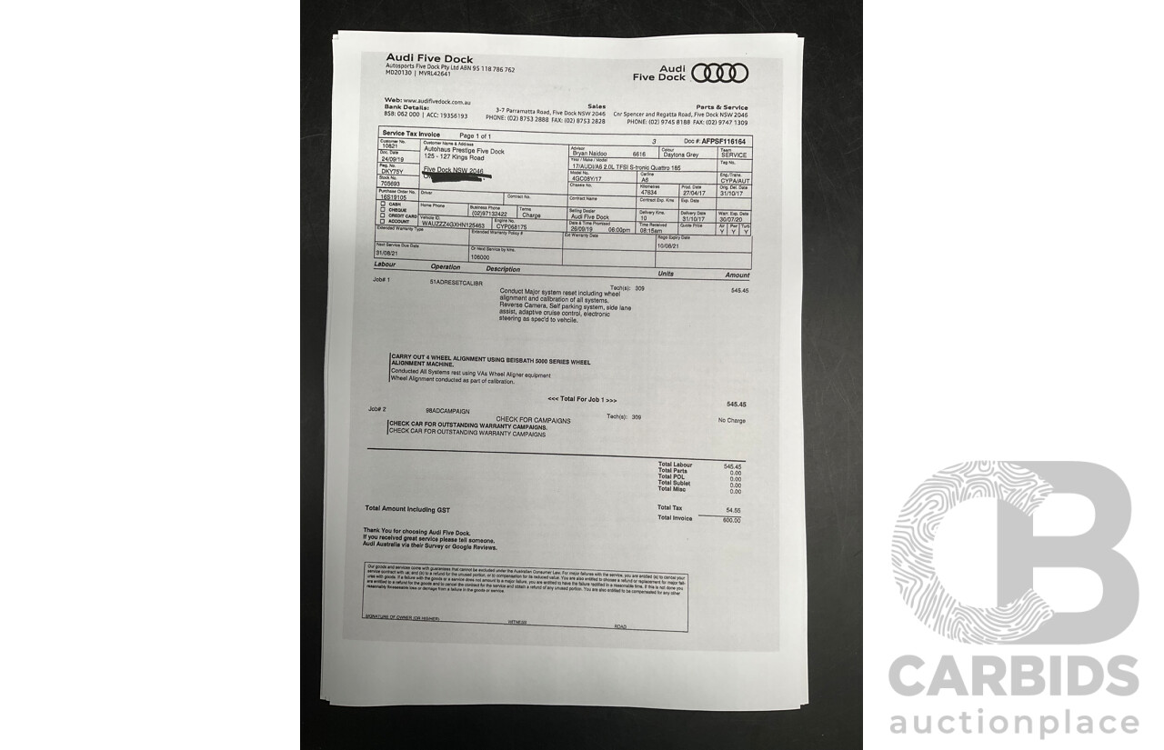 08/2017 Audi A6 2.0 TFSI S-Tronic Quattro (AWD) 4GC MY18 4d Sedan Daytona Grey Pearl Turbo 2.0L