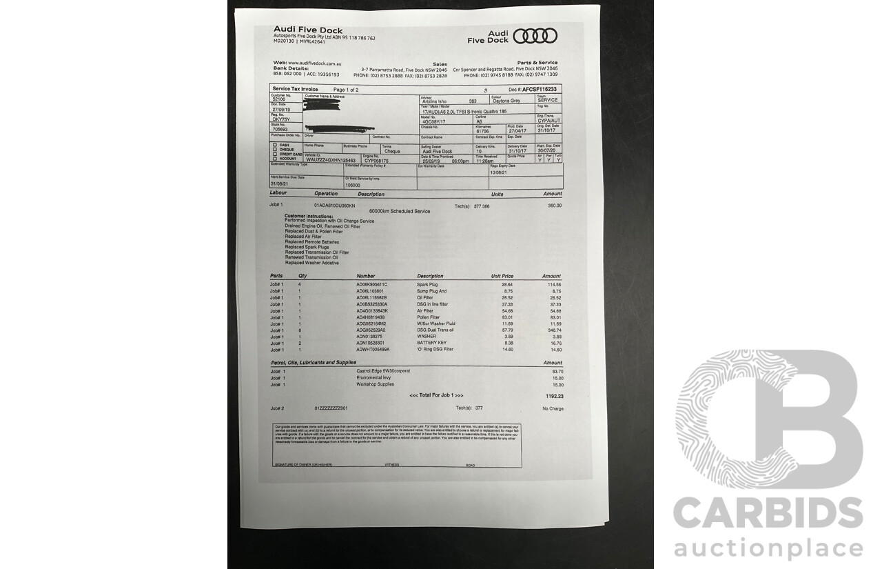 08/2017 Audi A6 2.0 TFSI S-Tronic Quattro (AWD) 4GC MY18 4d Sedan Daytona Grey Pearl Turbo 2.0L