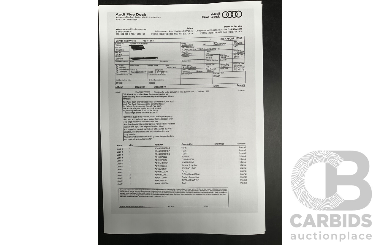 08/2017 Audi A6 2.0 TFSI S-Tronic Quattro (AWD) 4GC MY18 4d Sedan Daytona Grey Pearl Turbo 2.0L