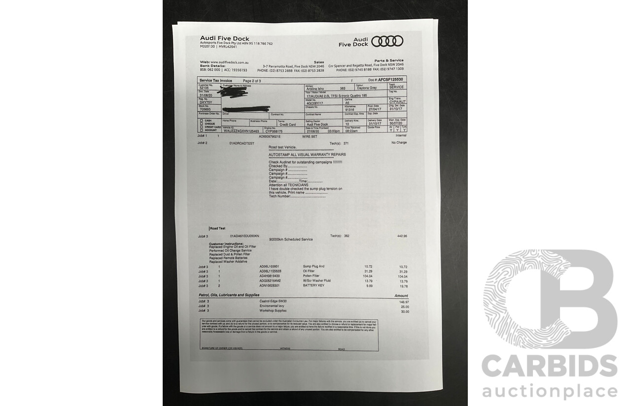 08/2017 Audi A6 2.0 TFSI S-Tronic Quattro (AWD) 4GC MY18 4d Sedan Daytona Grey Pearl Turbo 2.0L