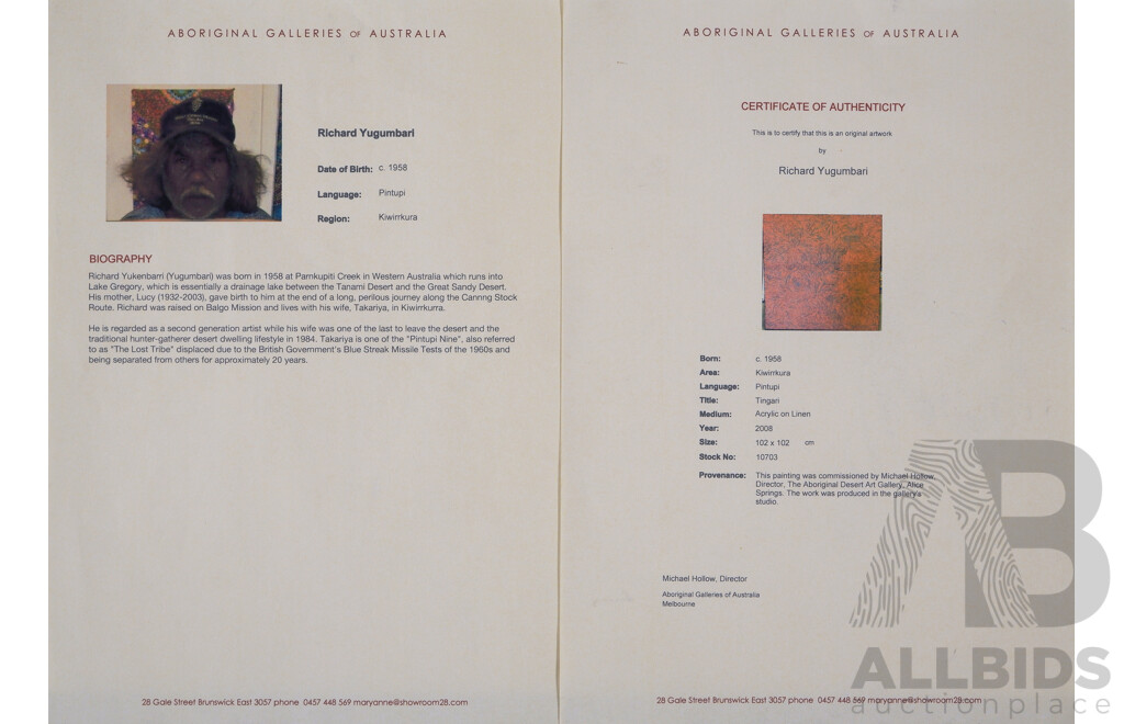 Richard Yugumbari, (20th Century, Indigenous-Australian, C1959-), Tingari (2008), Acrylic on Linen, 102 x 102 cm