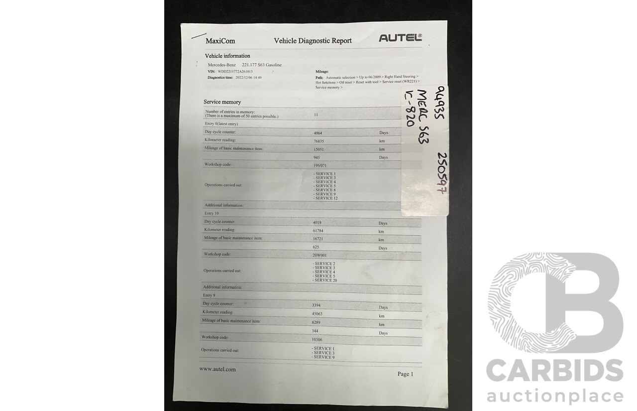 6/2008 Mercedes-Benz S63L AMG 221 07 Upgrade 4d Sedan Designo Mystic White II V8 6.2L - IMPORT