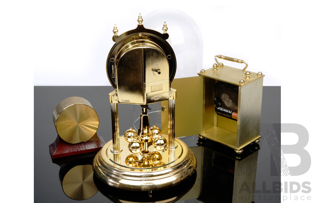 Kundo Anniversary Dome Clock, Timecraft Brass Tone Carriage Clock and Barigo Desktop Weather Station