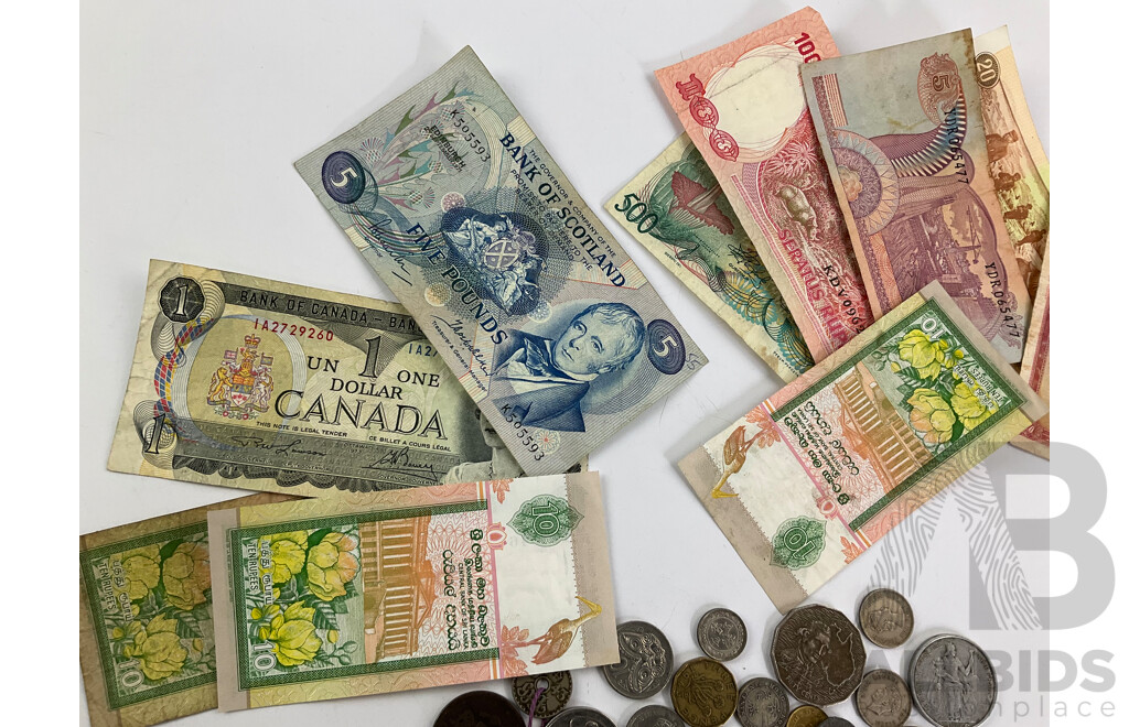 Collection of Collectable Coins Notes and Pendants Including Australian 1966 Round Silver Fifty Cent, 2016 Twenty Cent, 50 Years Decimal Currency, 1919 Johannesburg End of Great War and More