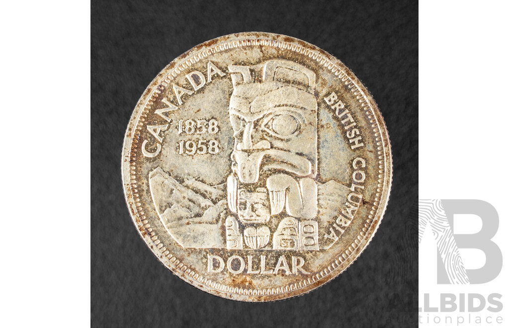 Canadian 1958 Silver One Dollar, 100th Anniversary of British Columbia .800