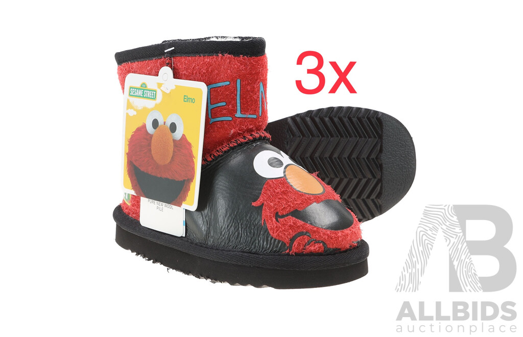 TEAM KICKS Kids Ugg Boots, Sesame Street ELMO Size Large AU 10.5 - Lot of 3