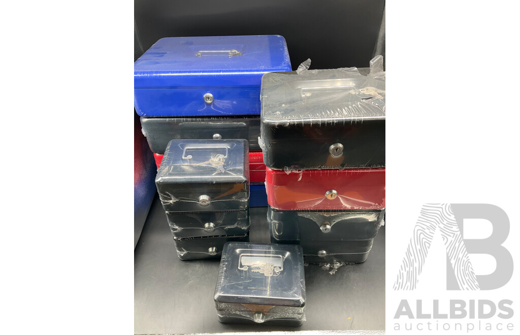 Lockable Cash Box in 3 Size, Mix Colors - Lot of 12