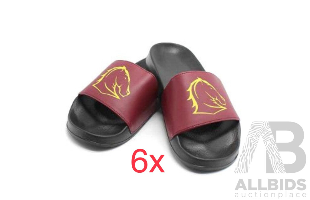 TEAM KICKS NRL Brisbane Broncos Unisex Slides Size Mens US 8.5, Womens US9.5 - Lot of 6