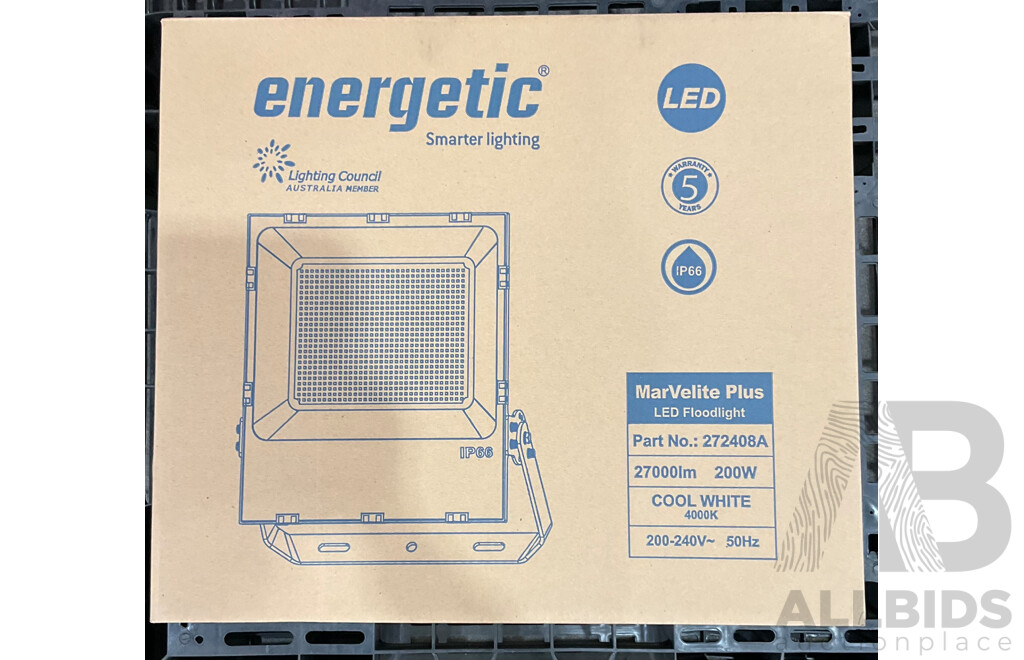 ENERGETIC Marvelite Plus 200W LED Floodlight IP66 4000K - Lot of 2 - ORP $269