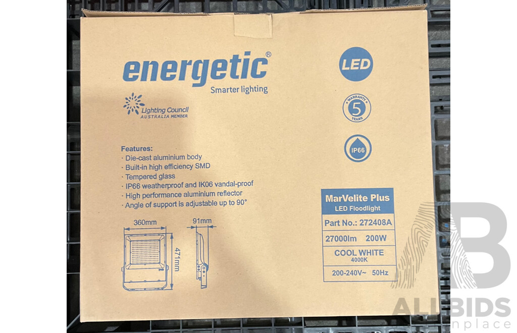 ENERGETIC Marvelite Plus 200W LED Floodlight IP66 4000K - Lot of 2 - ORP $269