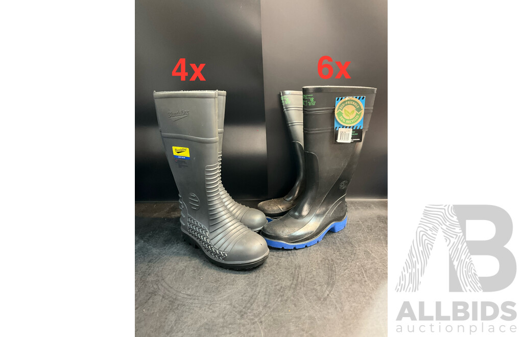 BLUNDSTONE Waterproof Safety Gumboots Size Mens UK 7 X 4, BATA Utility Gumboots Size 7/8 X6 - Lot of 10 - ORP $699