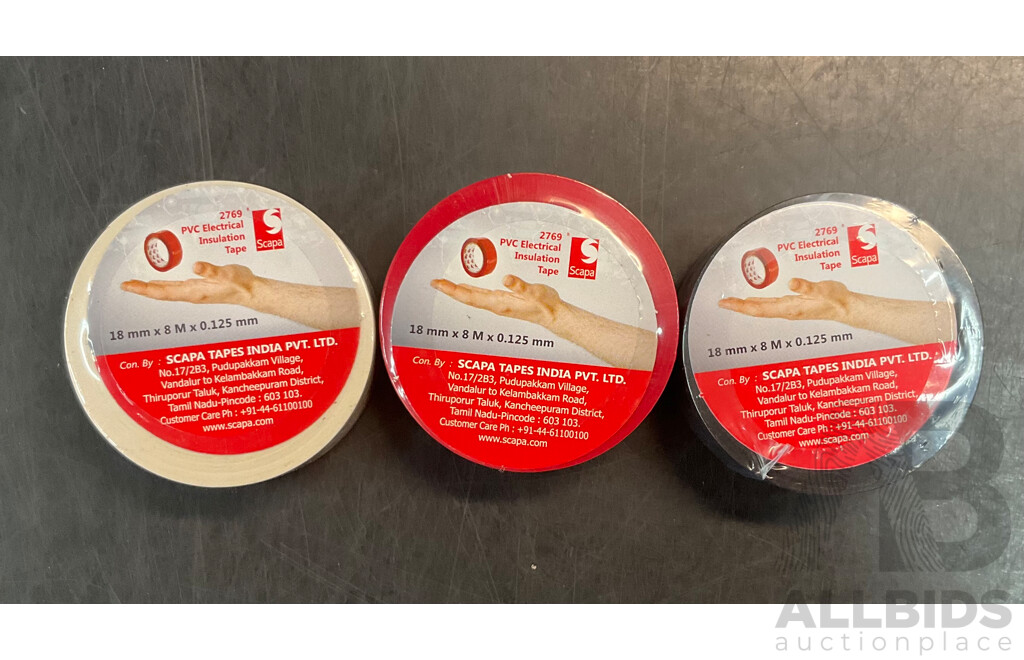 210 Rolls of Scapa 2769 PVC Electrical Insulation Tape - Black, Red, White