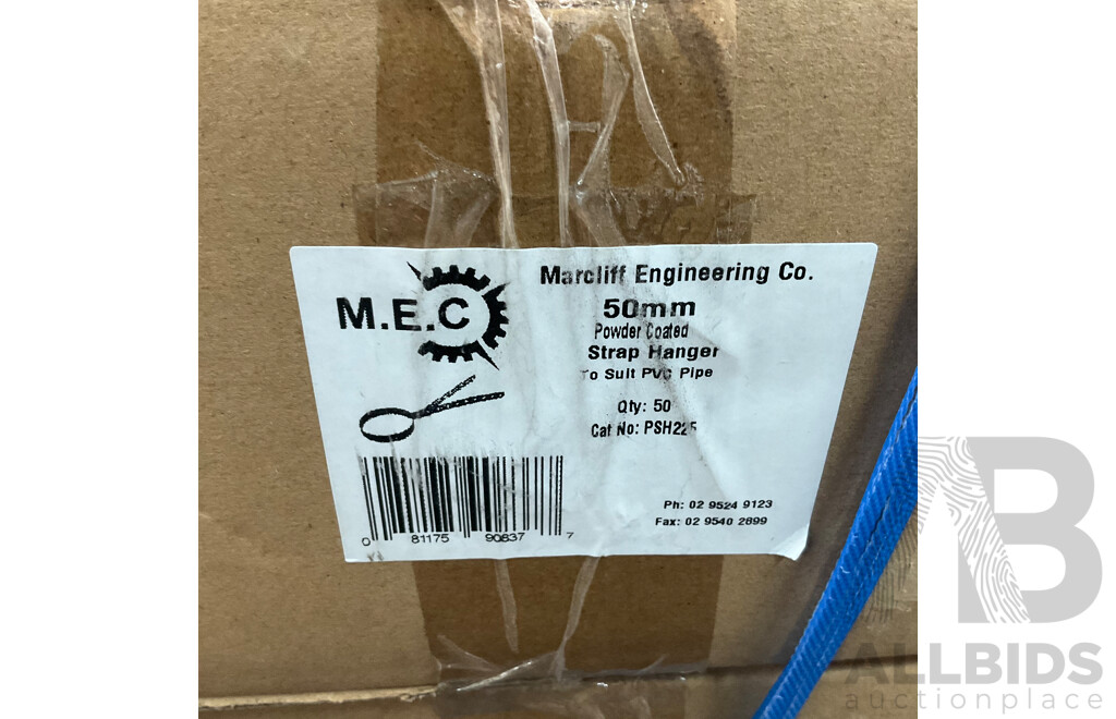 MEC 50mm Powder Coated Strap Hanger to Suit PVC Pipe - Lot of 150