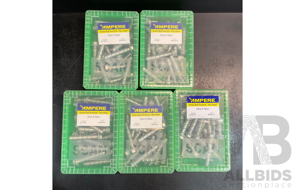 25PCS Hex Head Screw Bolt Anchors 12mmx75mm - Total in 5 Boxes