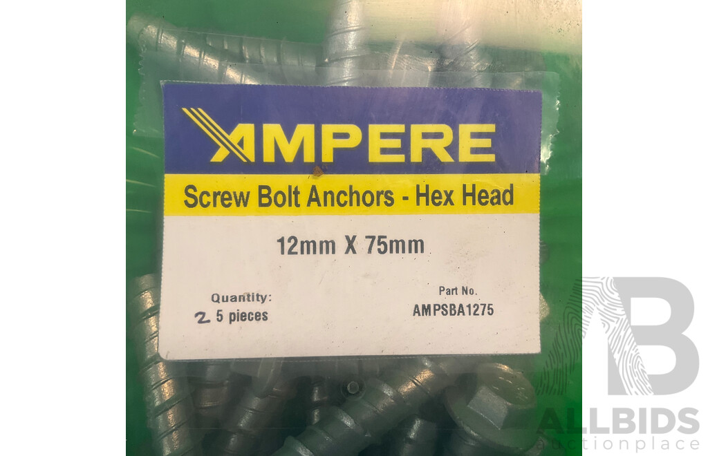 25PCS Hex Head Screw Bolt Anchors 12mmx75mm - Total in 5 Boxes