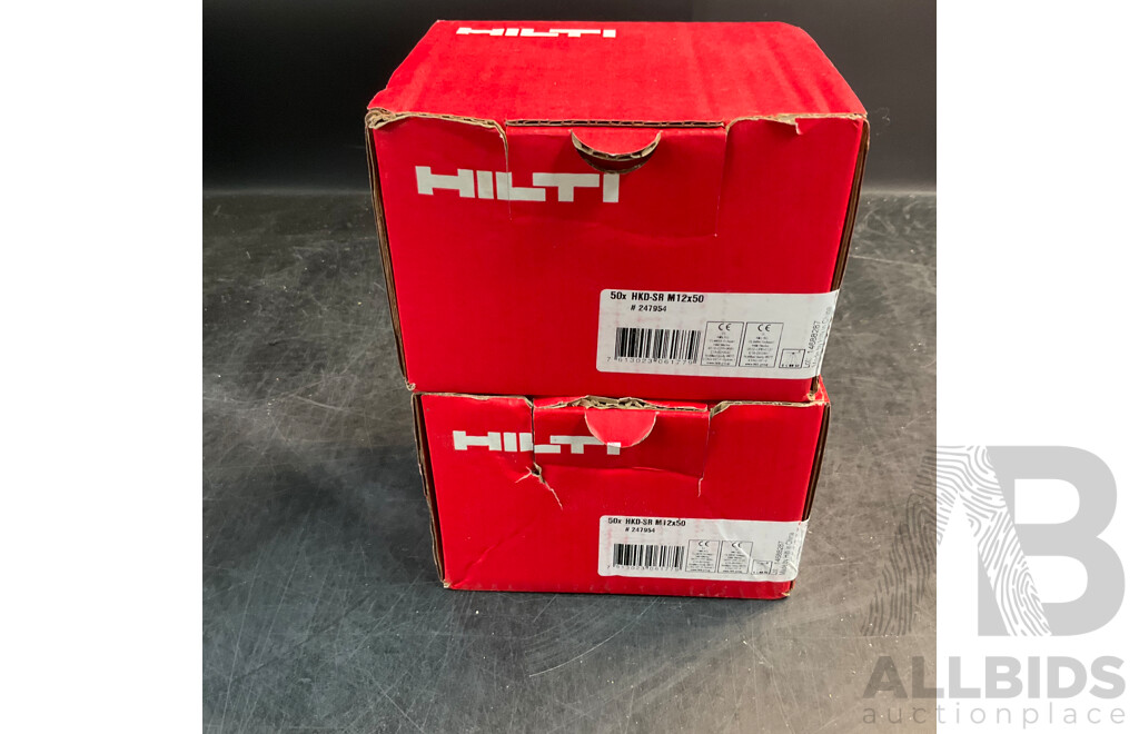50 PCS HILTI Drop-in Anchor Flush Anchor HKD-SR M12x50 (247954) - Total in 2 Boxes - ORP $1,290