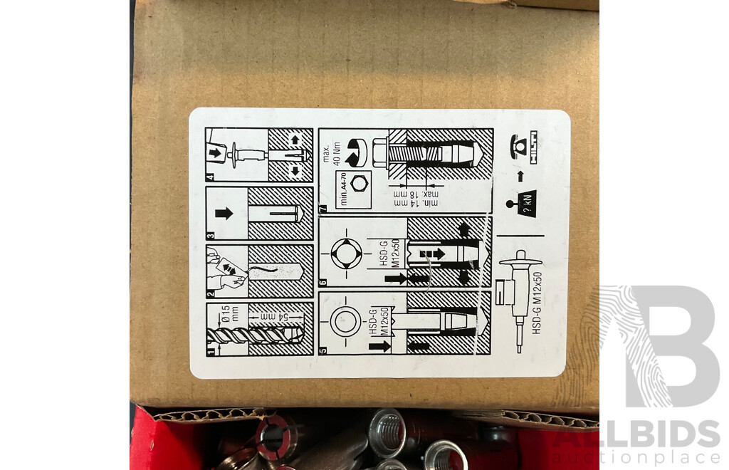 50 PCS HILTI Drop-in Anchor Flush Anchor HKD-SR M12x50 (247954) - Total in 2 Boxes  - ORP $1,290