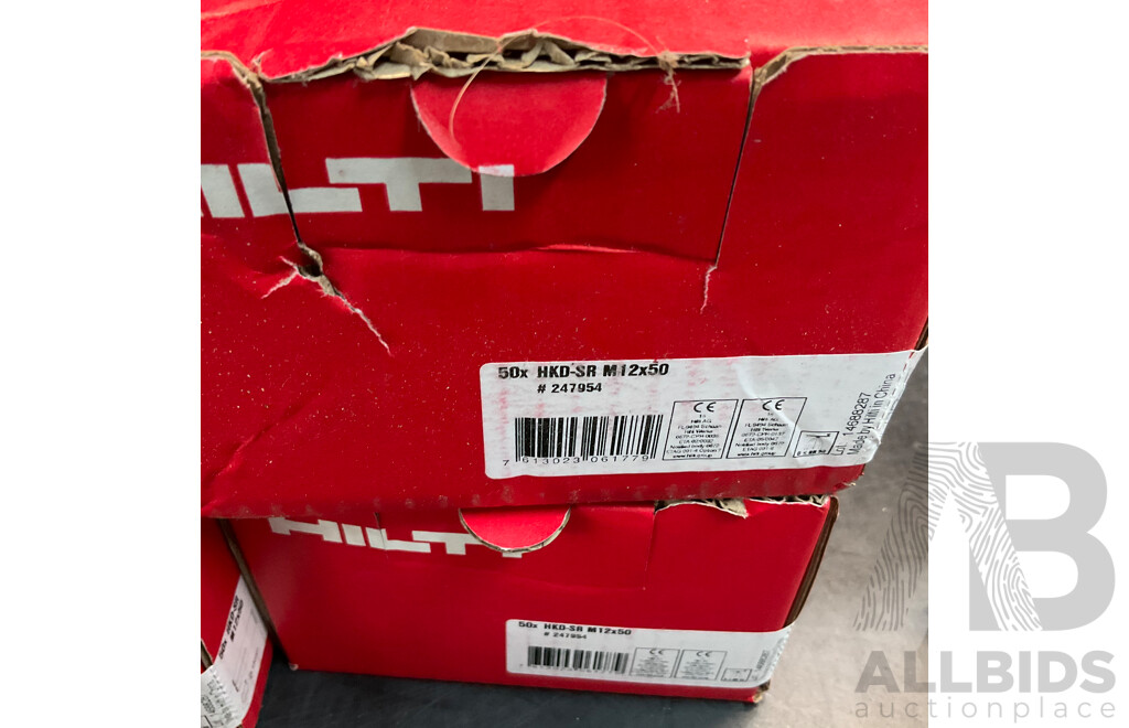 50 PCS HILTI Drop-in Anchor Flush Anchor HKD-SR M12x50 (247954) - Total in 2 Boxes  - ORP $1,290