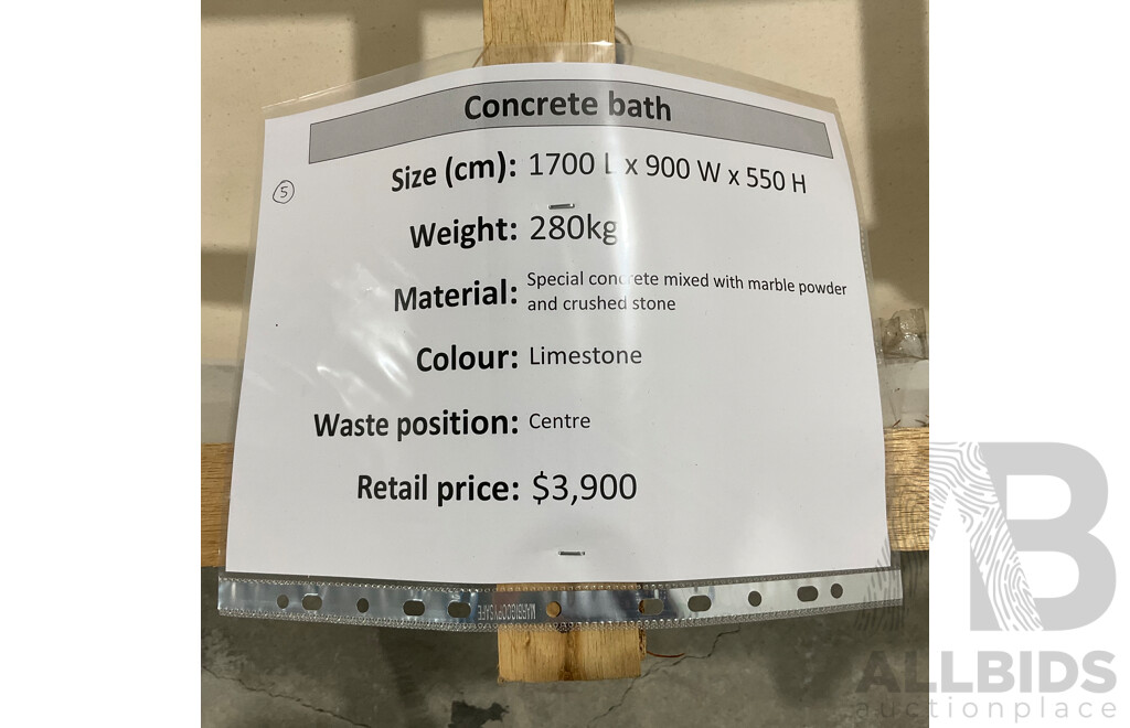 Stone Composite Bath - Limestone (1700L X 900W X 550H) - ORP $3,900.00