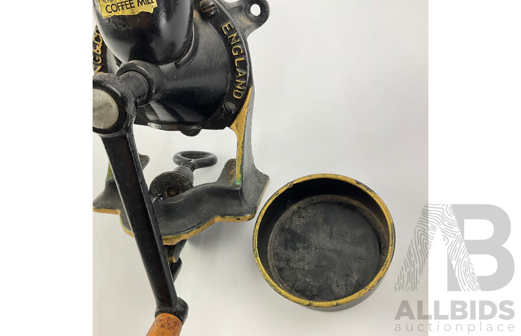 Vintage Spong & Co Number Three Cast Iron Bench Mount Coffee Grinder