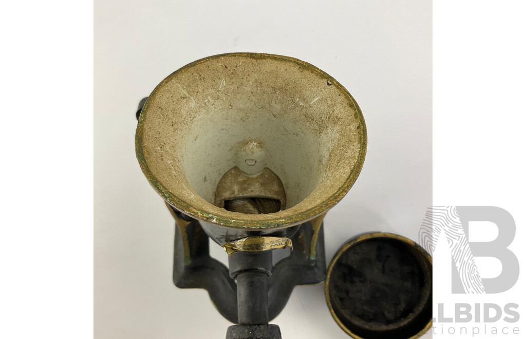 Vintage Spong & Co Number Three Cast Iron Bench Mount Coffee Grinder