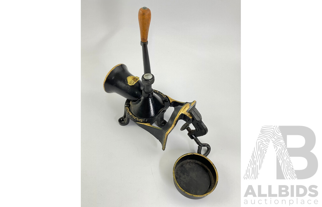 Vintage Spong & Co Number Three Cast Iron Bench Mount Coffee Grinder