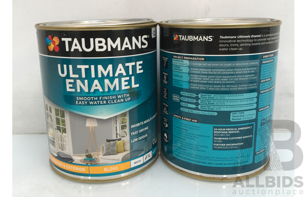 TAUBMANS Ultimate Enamel Gloss White for Interior and Exterior 1L - Lot of 4